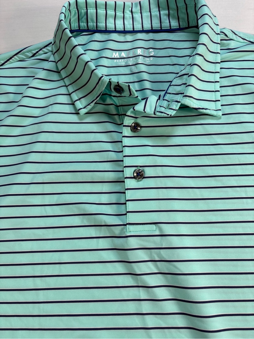 MAELREG Mens Size XL Mint Green Striped Performance Golf Polo Shirt Short Sleeve